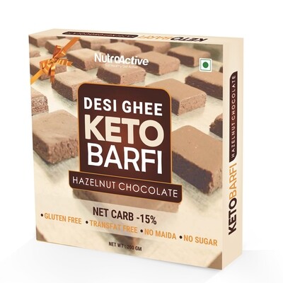 NutroActive Keto Chocolate Hazelnut Barfi Low Carb Sugar Free Sweets - 200g