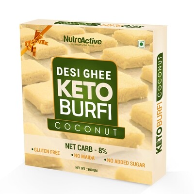 NutroActive Desi Ghee Keto Coconut Barfi, Sugar Free Low Carb Sweets - 200g