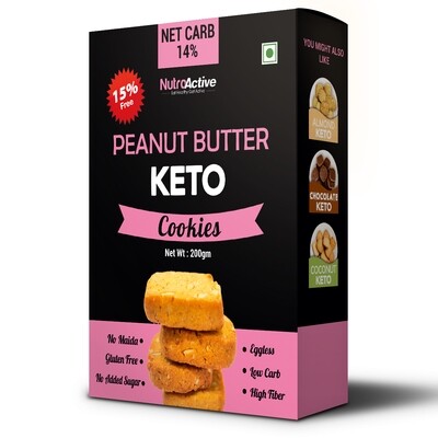 NutroActive Keto Peanut Butter Cookies, 1g Net Carb Per Cookie - 200 gm
