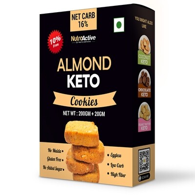 NutroActive Keto Almond Cookies,1g Net Carb Per Cookie, Zero Sugar Gluten Free - 200gm