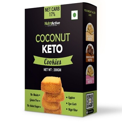 NutroActive Keto Coconut Cookies, 0.5gm Net Carb Zero Sugar, Gluten Free - 200 gm