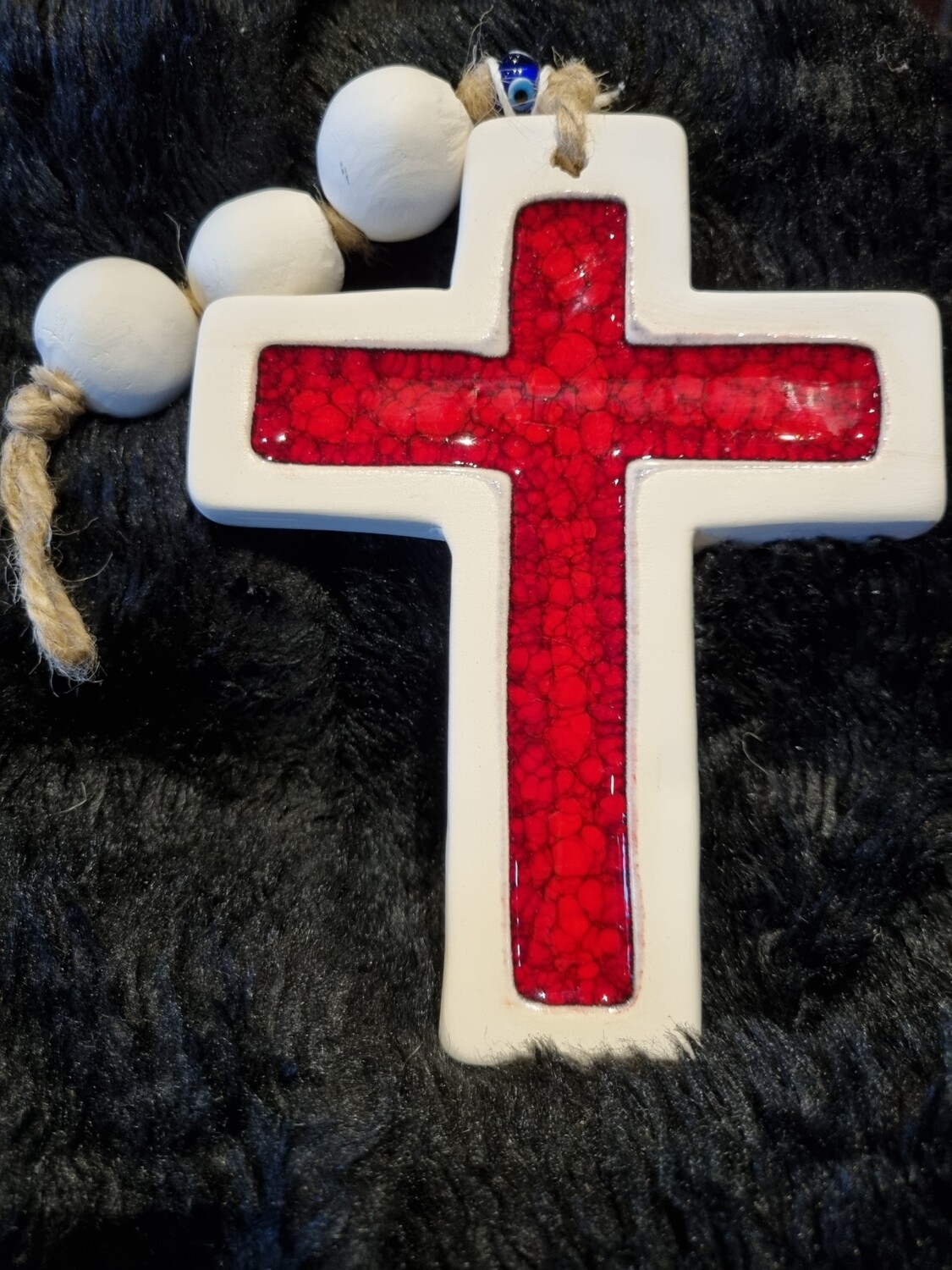 Ceramic handmade cross with Ruby cross insert