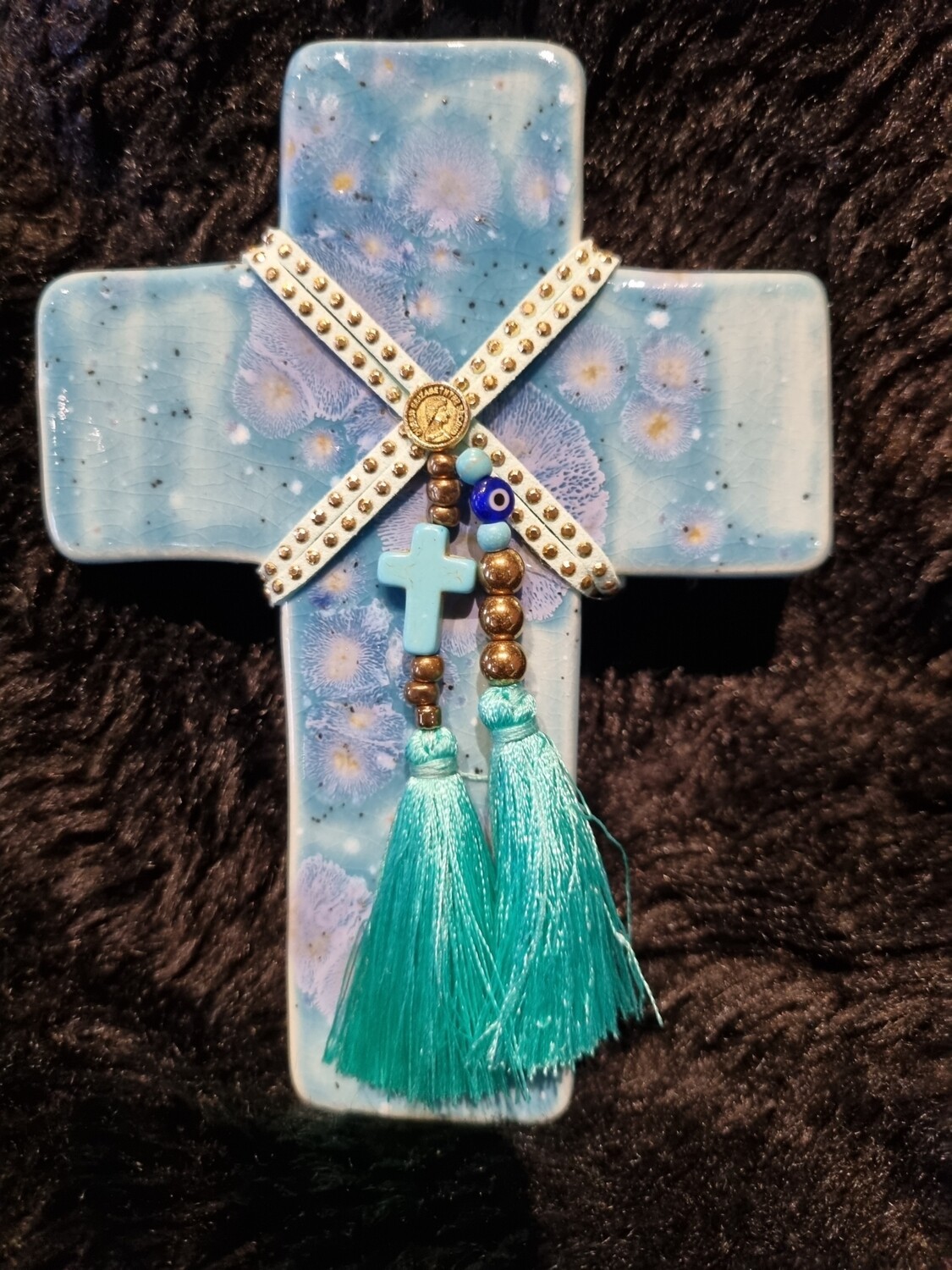 Small Turquoise marble look ceramic cross