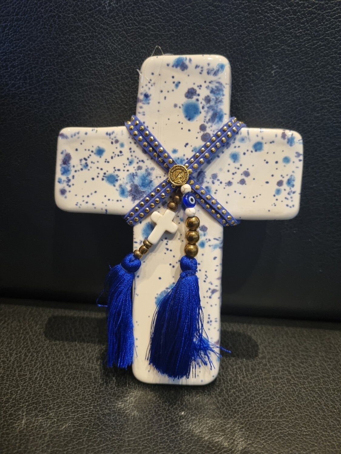 Small blue sparkle ceramic cross
