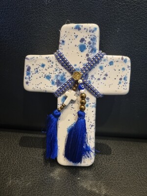 Small blue sparkle ceramic cross
