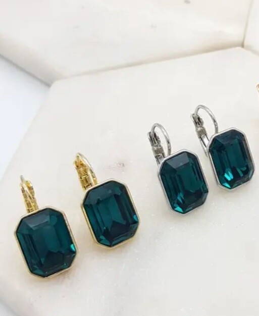 Swaroski Emerald Earrings Rhodium