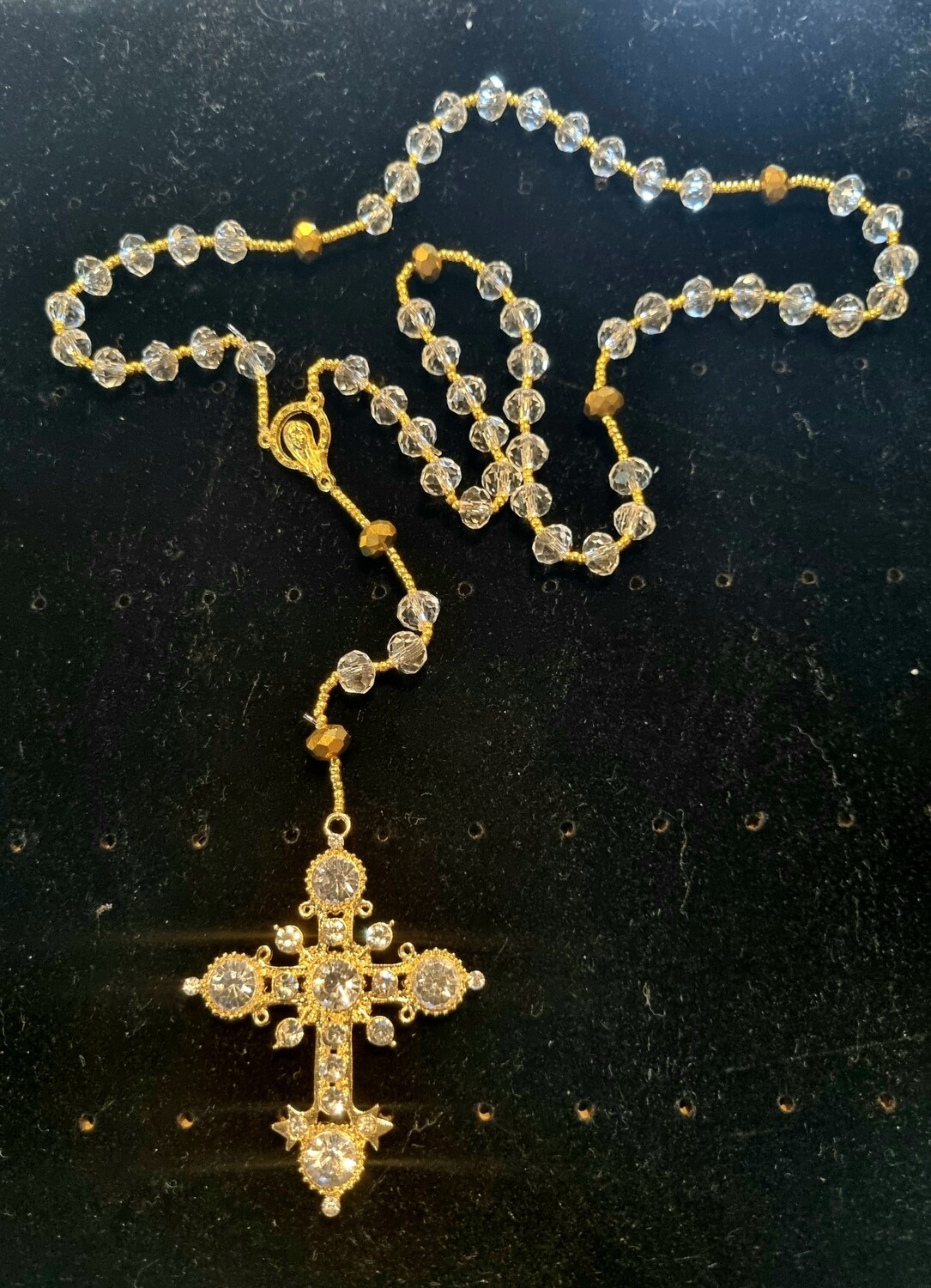 Clear Crystal & Gold Rosary