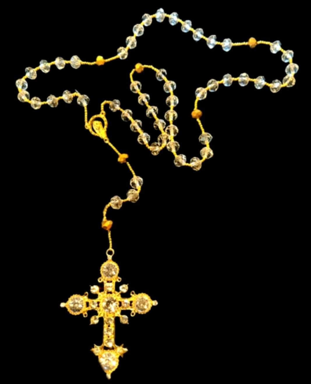 Clear Crystal &amp; Gold Rosary
