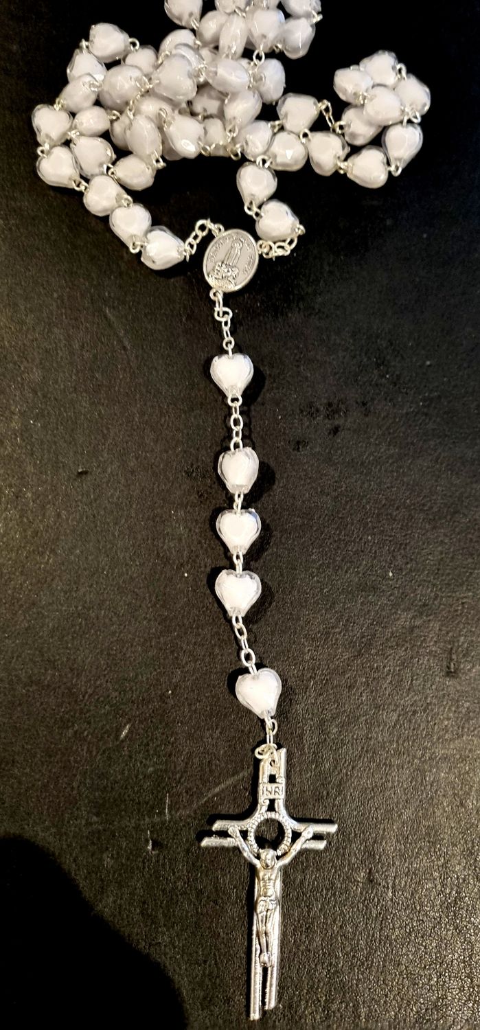 Heart Shaped Plastic Rosary White