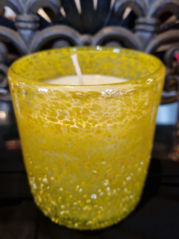 Candles. Organic Soy Wax.   Yellow Textured Glass