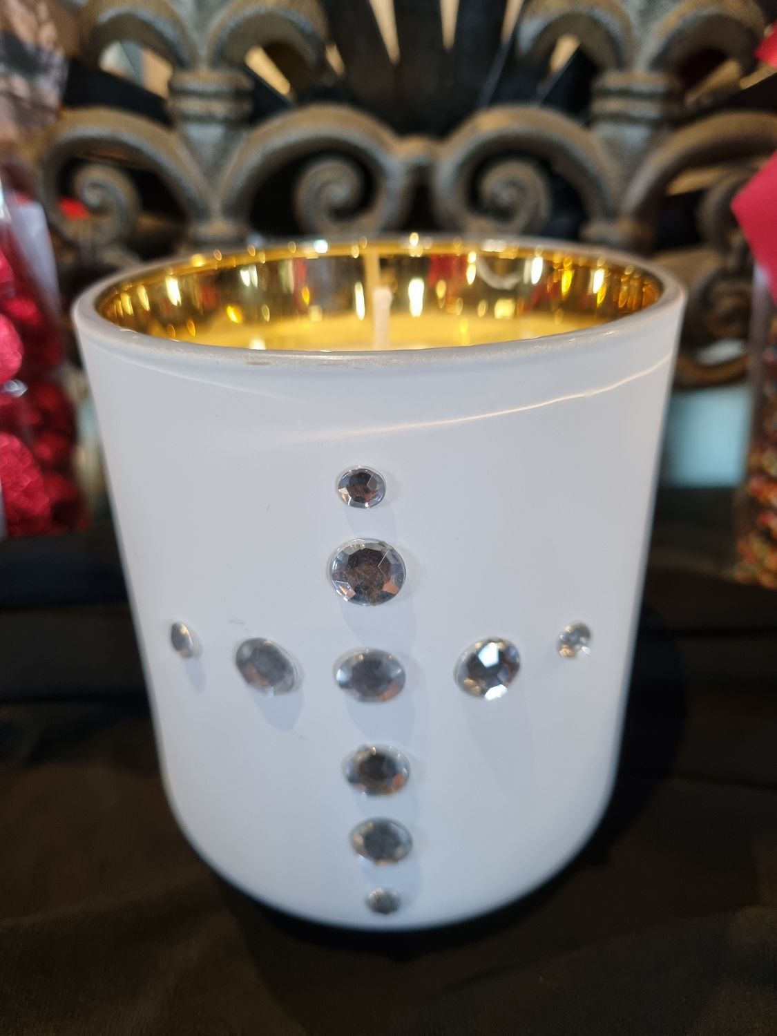 Candles.   Organic Soy Wax.   White &amp; Gold