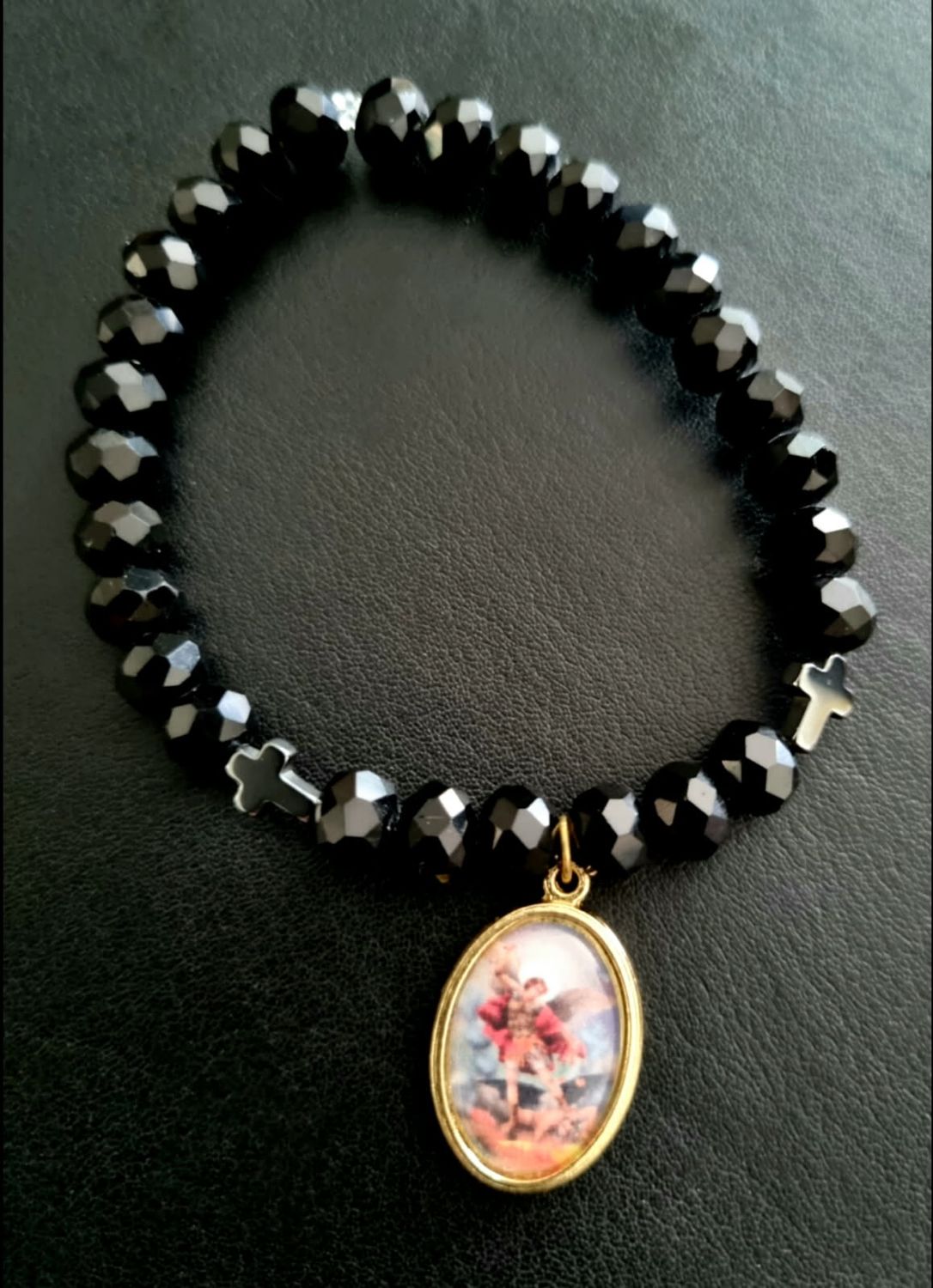 Handmade Blessed Black Bracelet w Archangel Michael