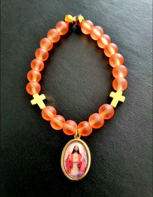 Handmade Blessed Bracelet Red w Sacred Heart of Jesus Medal