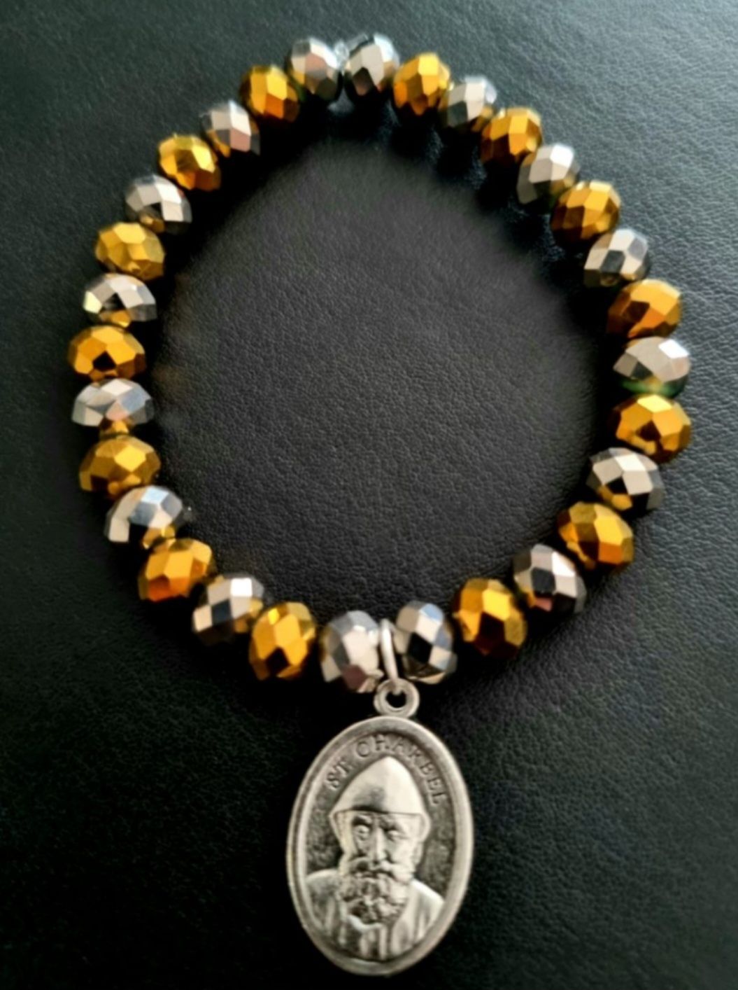 Handmade Blessed Bracelet Gold &amp; Silver w St. Charbel Medal