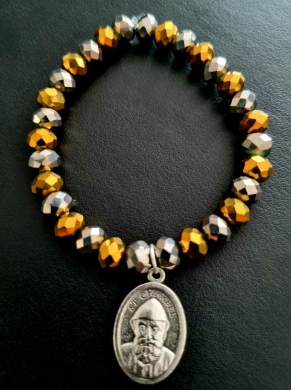 Handmade Blessed Bracelet Gold &amp; Silver w St. Charbel Medal