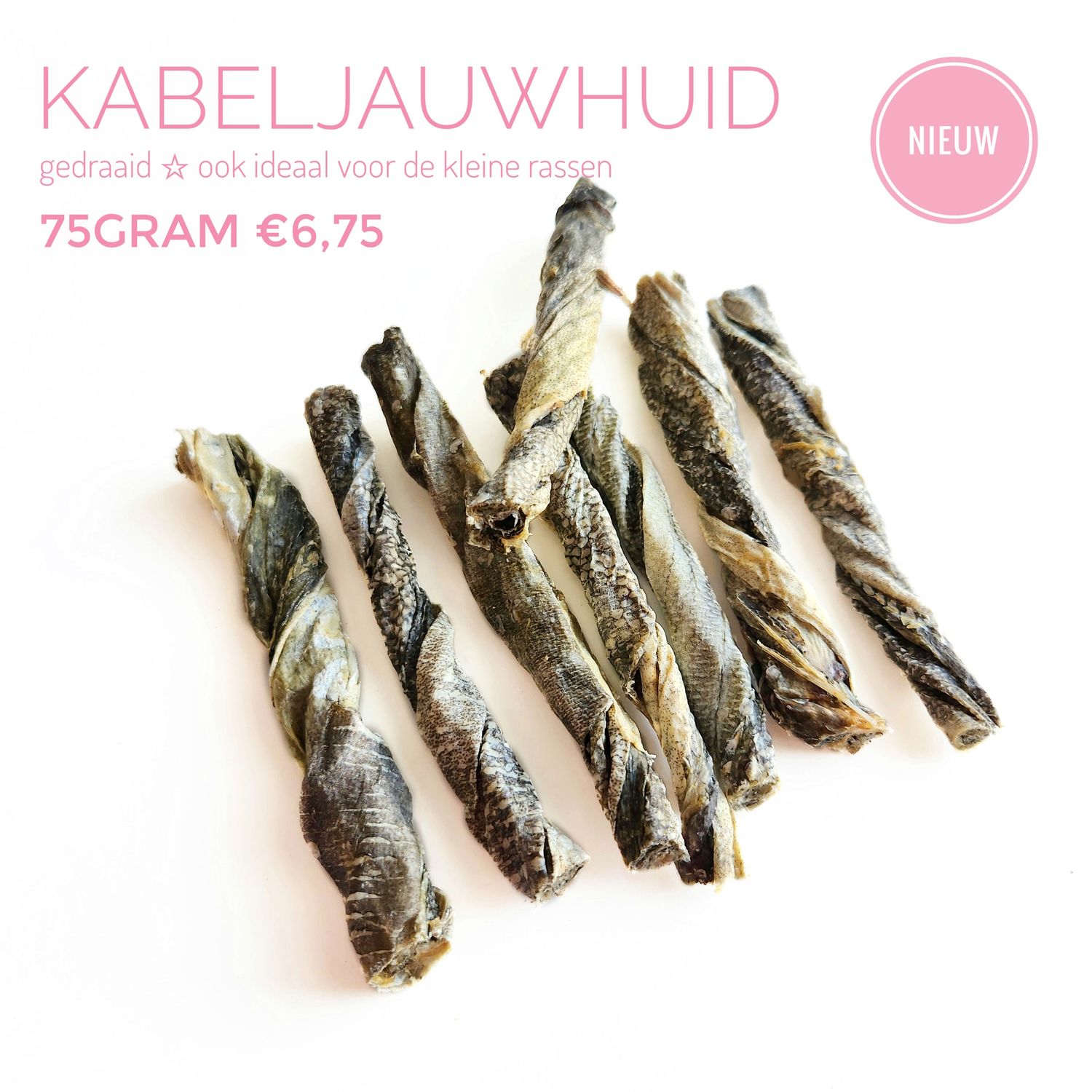 Kabeljauwhuid gedraaid sticks