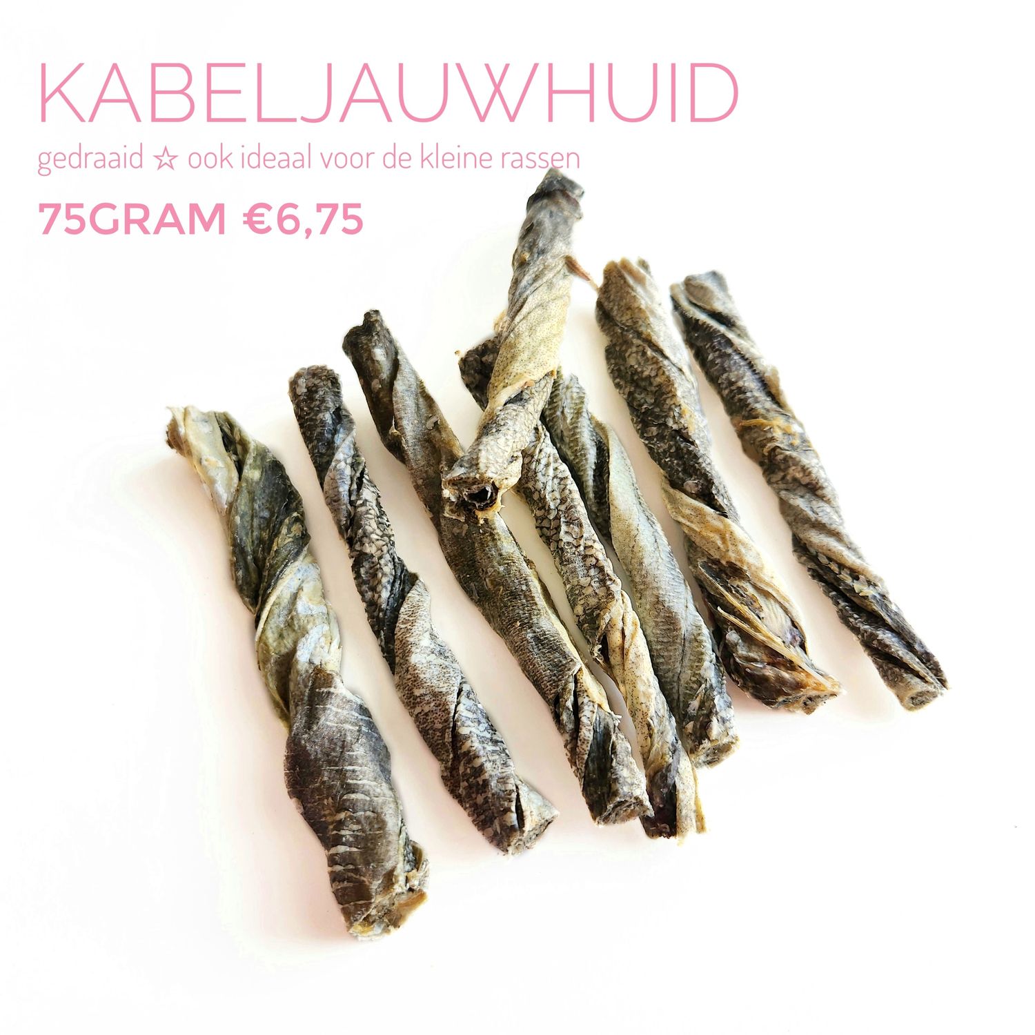 Kabeljauwhuid gedraaid sticks