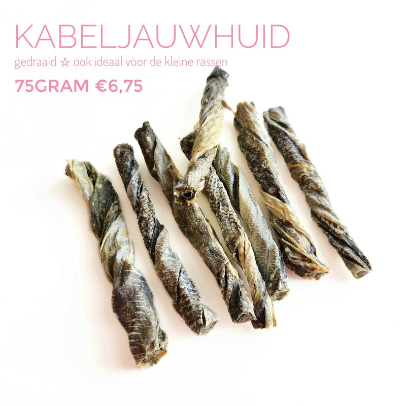Kabeljauwhuid gedraaid sticks