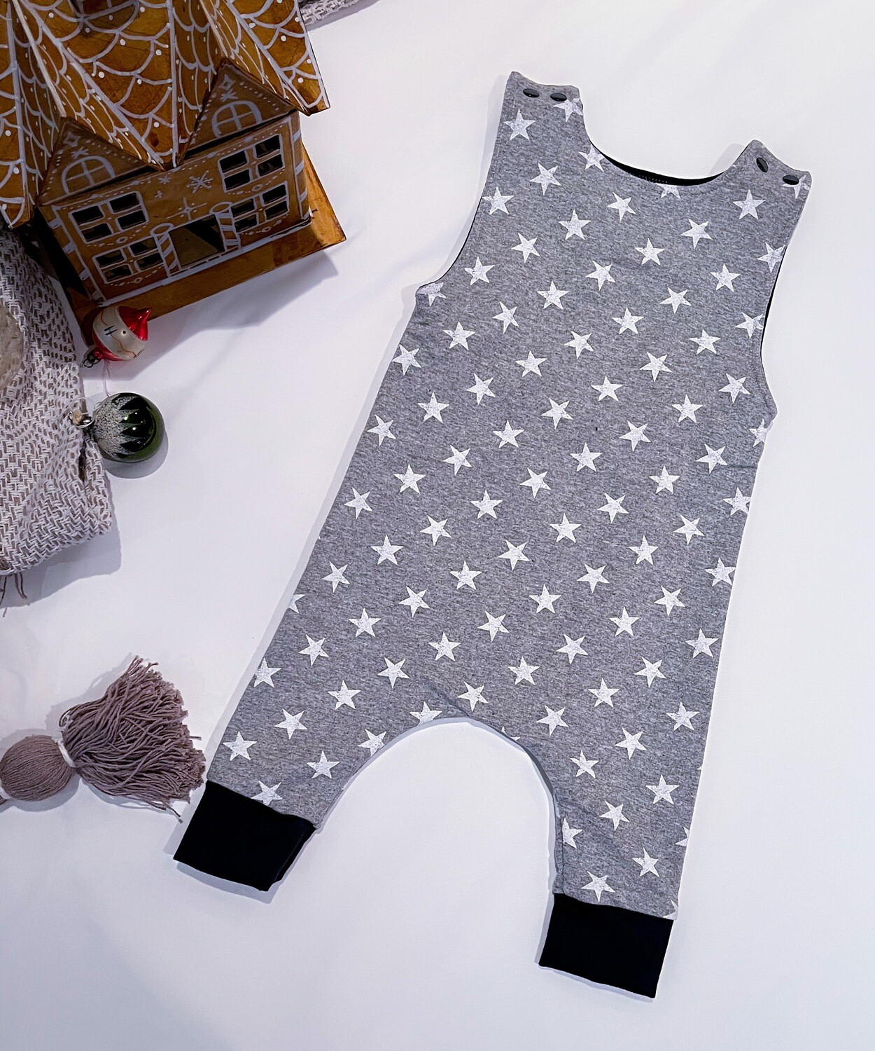 Grey Star Hipster Romper with Navy Accents