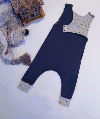 Denim Blue Hipster Romper with Polka Dot Accents