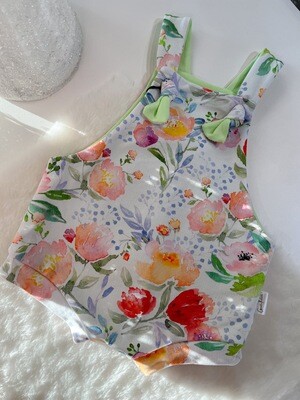 Bright Floral with Green Accents - Shorty Overalls