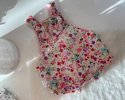 Mixed floral with pink accents - Shorty Overalls