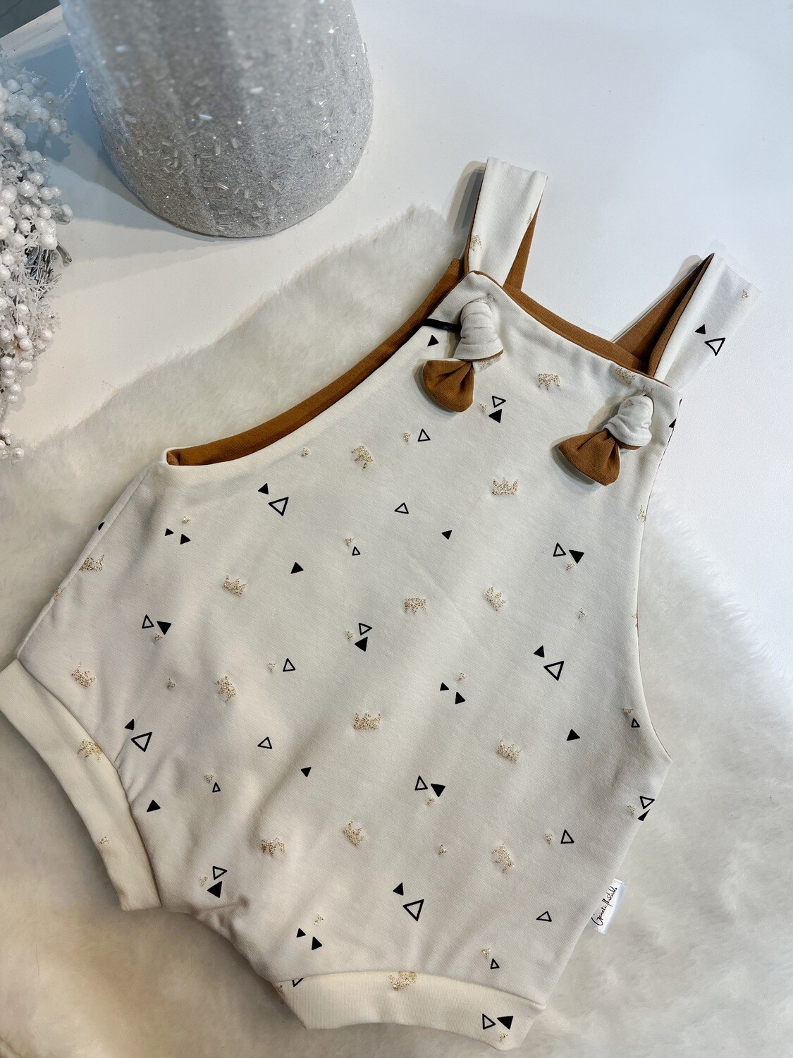 Crown Confetti with Camel Accents - Shorty Overalls
