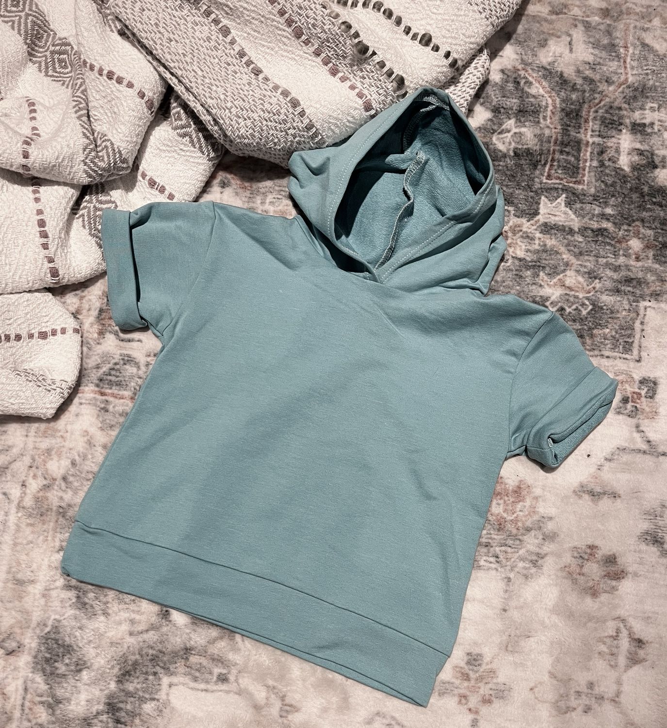 Turquoise Short Sleeve Hoodie - Lightweight