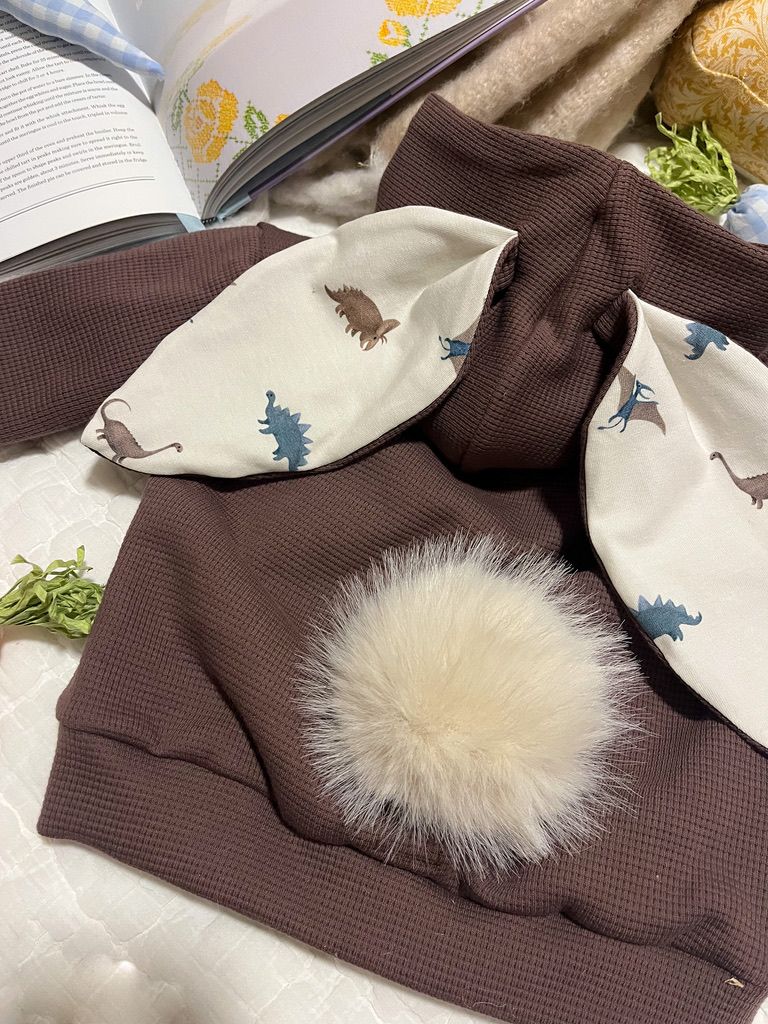 Taupe Bunny Hoodie - Classic Dinos Inner Ear