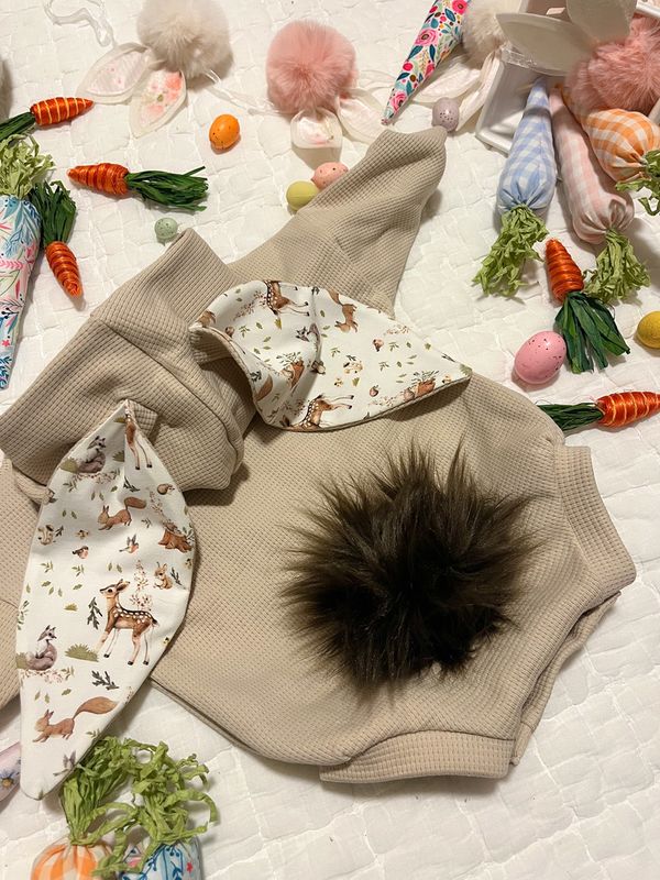 Cream Bunny Romper - Woodland friends Inner Ear