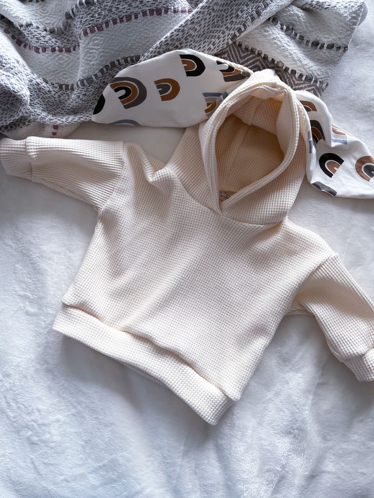 Ivory Waffle Bunny Hoodie - Rainbow Inner Ear