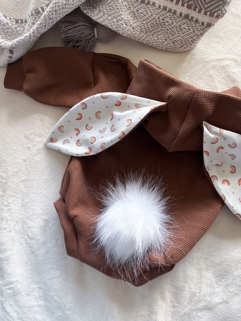 Chocolate Brown Waffle Bunny Romper - Baby Rainbows Inner Ear