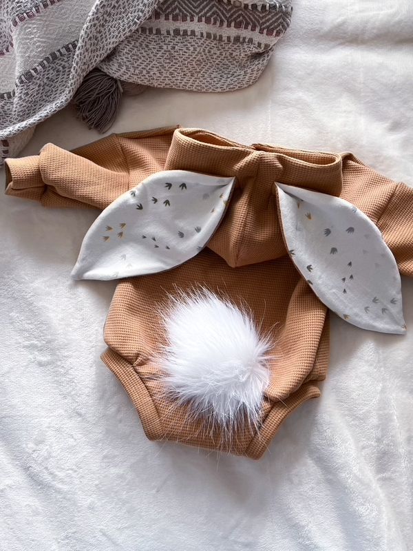Camel Waffle Bunny Romper - Dino Tracks Inner Ear