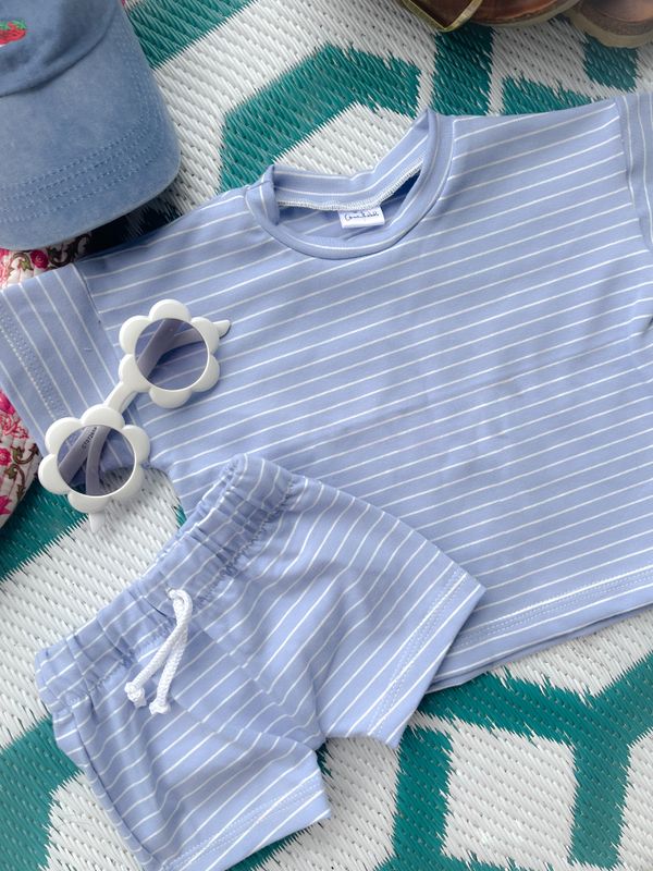 Coastal Breeze Oversized Tee - Baby Blue &amp; White Striped