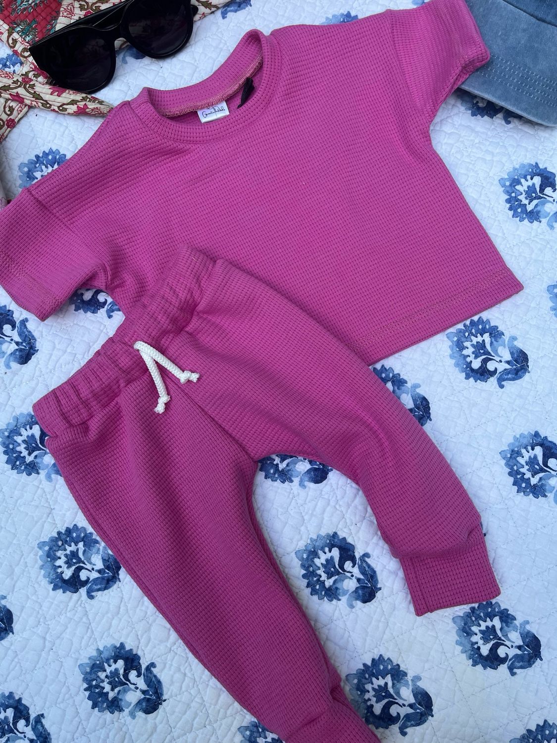Coastal Breeze Oversized Tee - Bubble Gum Pink Waffle