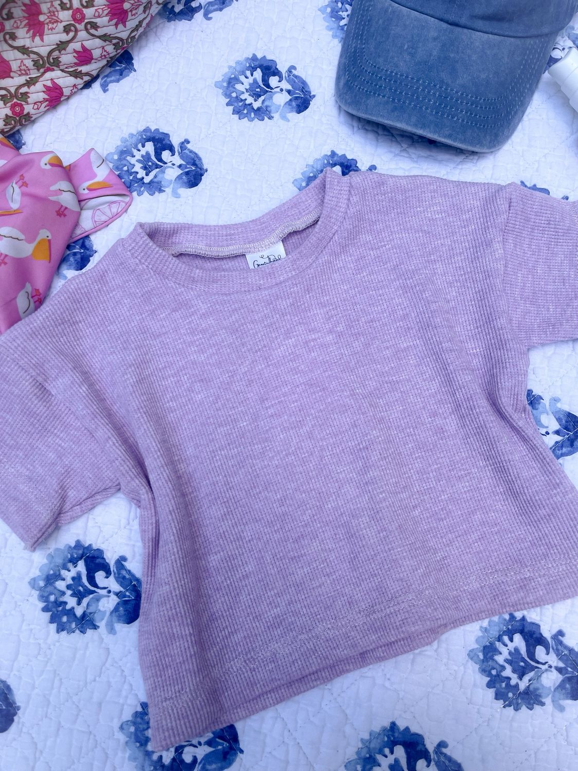 Coastal Breeze Oversized Tee - Lilac Waffle