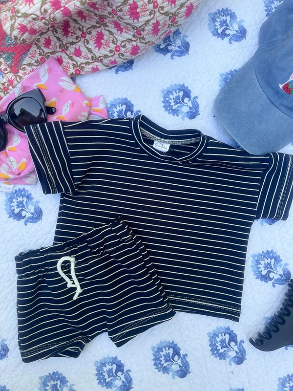 Coastal Breeze Oversized Tee - Navy &amp; White Striped