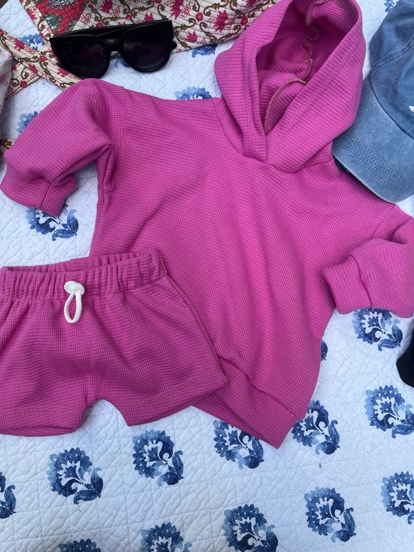Coastal Breeze Summer Shorts - Bubble Gum Pink Waffle