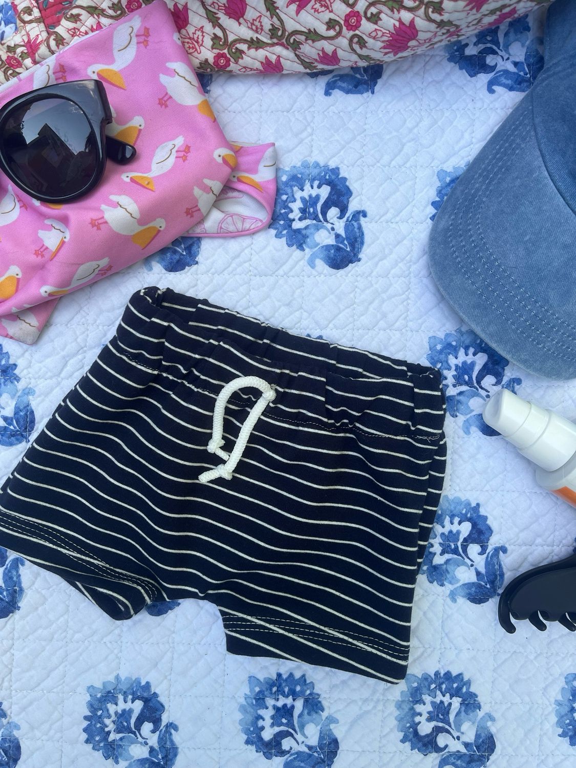 Coastal Breeze Summer Shorts - Navy and White Stripe