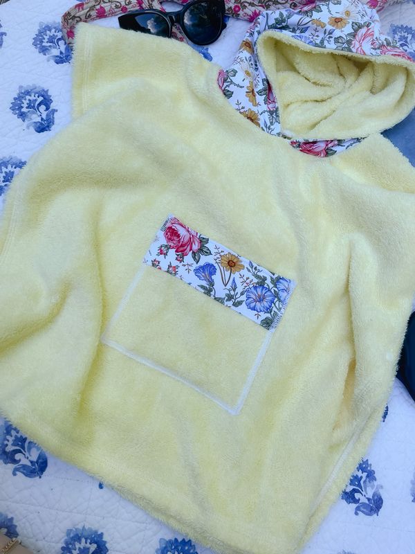 Sandy Snuggles Hooded Beach Towel - Yellow Terry &amp; Bright Summer Florals