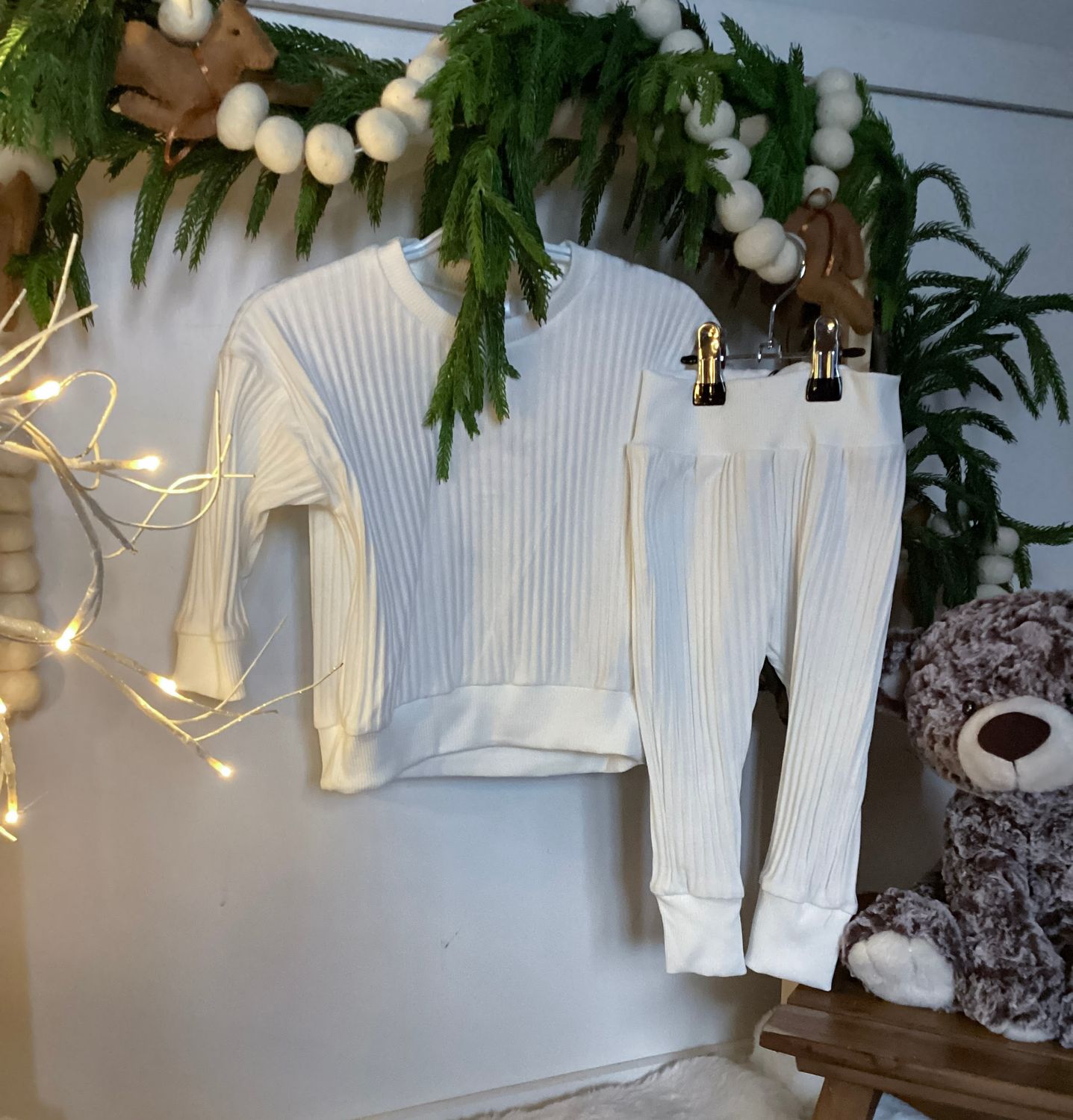 White Matching Rib Set (crewneck + joggers)