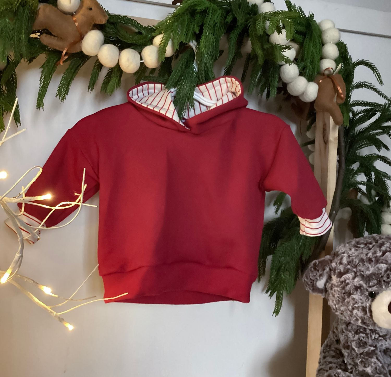 Red and Red &amp; White Stripe Hoodie