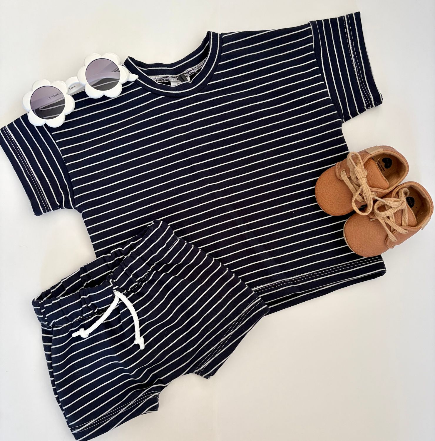Coastal Breeze Summer Shorts - Navy and White Stripe