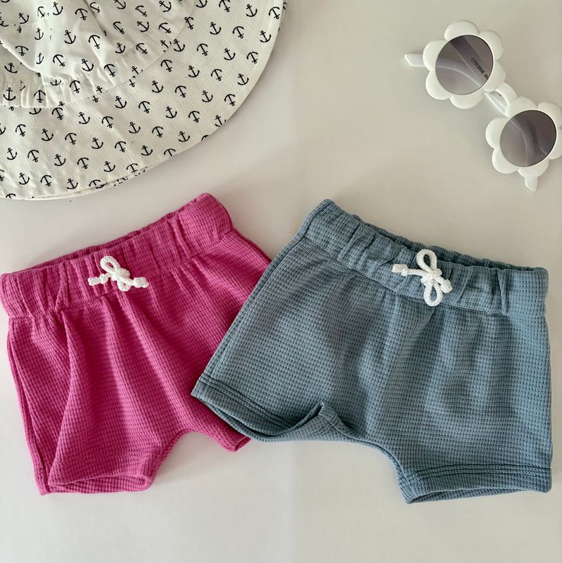 Coastal Breeze Summer Shorts - Bubble Gum Pink Waffle