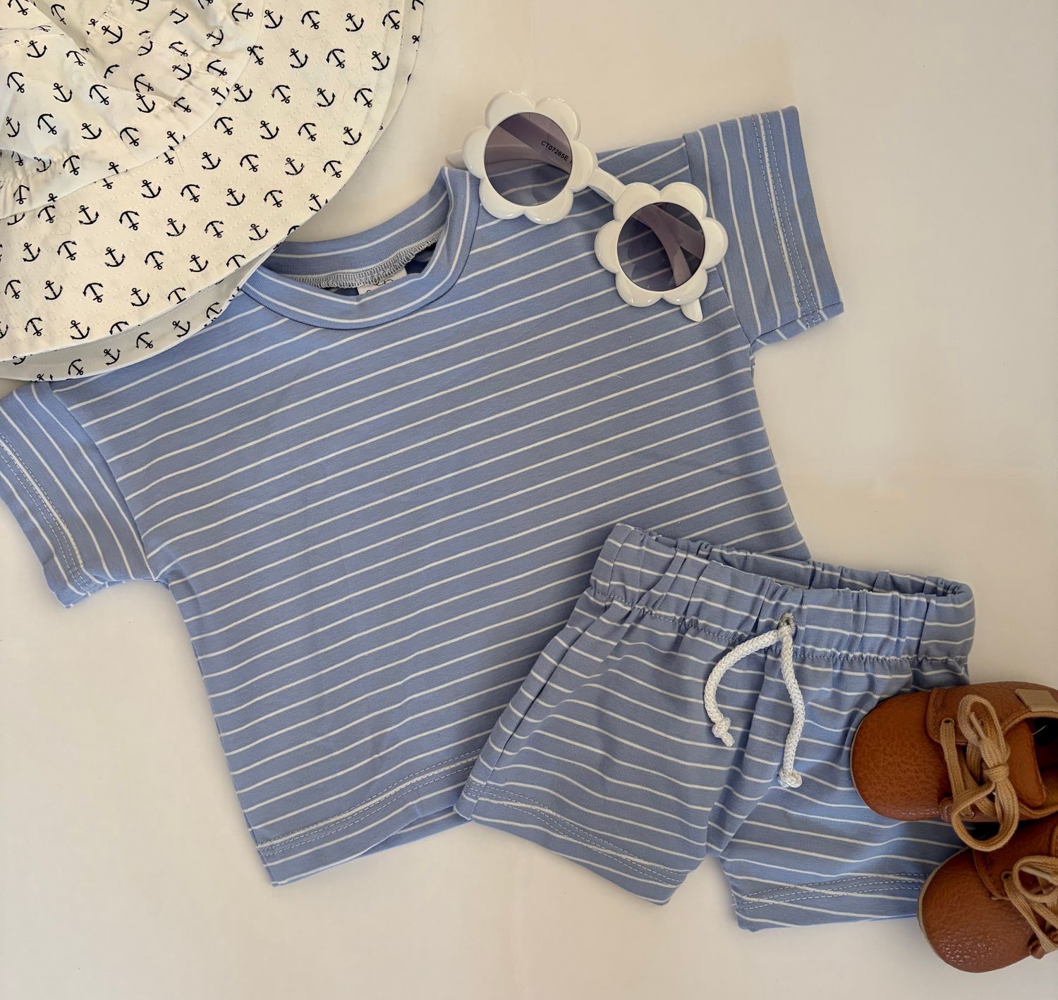 Coastal Breeze Oversized Tee - Baby Blue &amp; White Striped