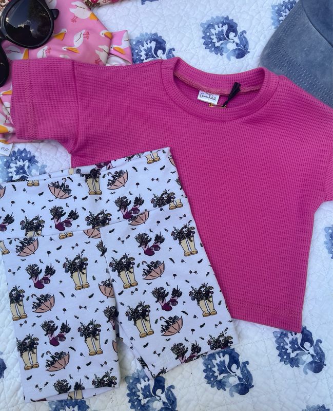 Coastal Breeze Oversized Tee - Bubble Gum Pink Waffle