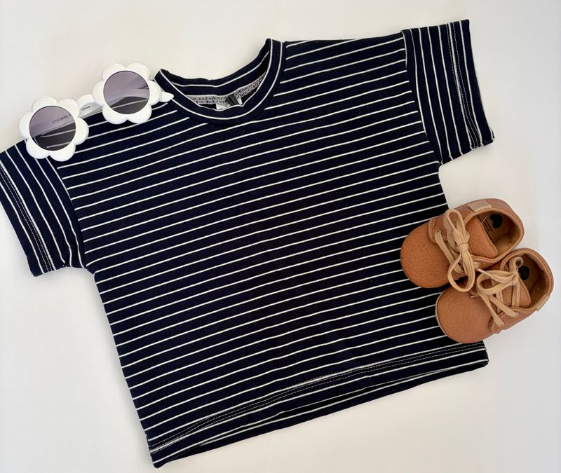Coastal Breeze Oversized Tee - Navy &amp; White Striped