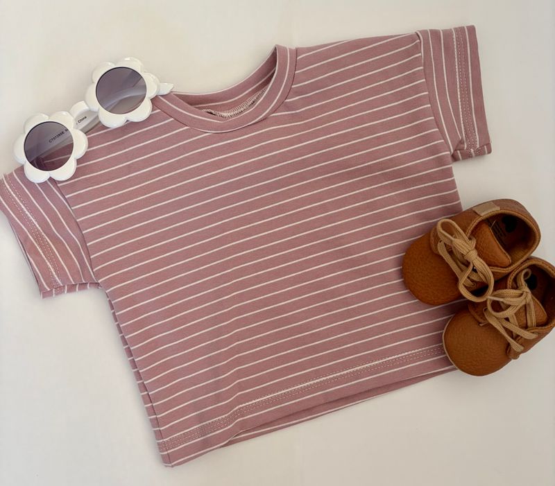 Coastal Breeze Oversized Tee - Pink &amp; White Striped