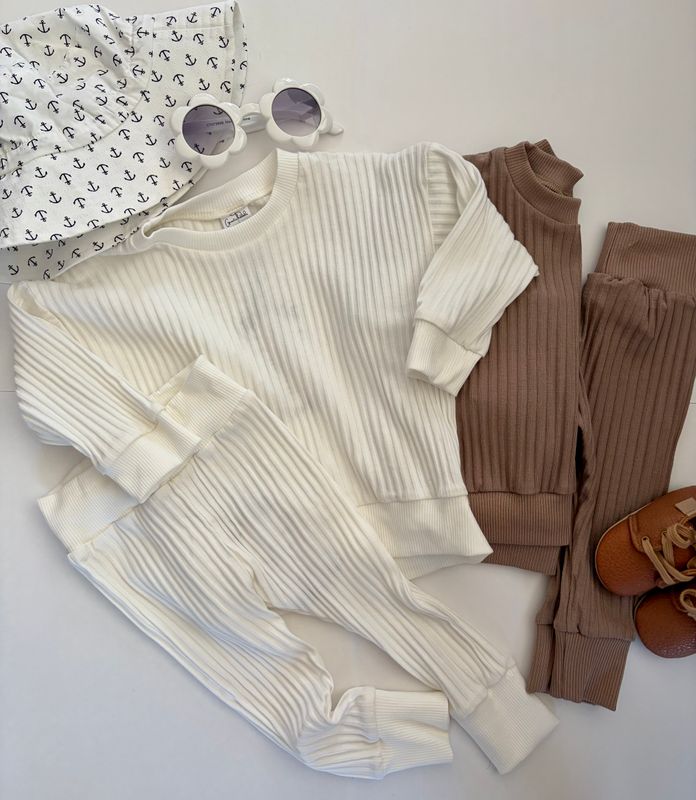 White Matching Rib Set (crewneck + joggers)