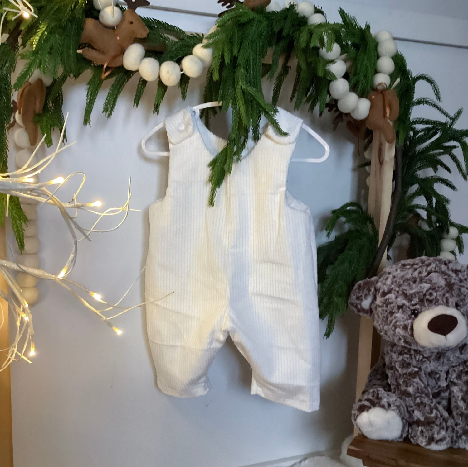 White Corduroy Barrel Overalls